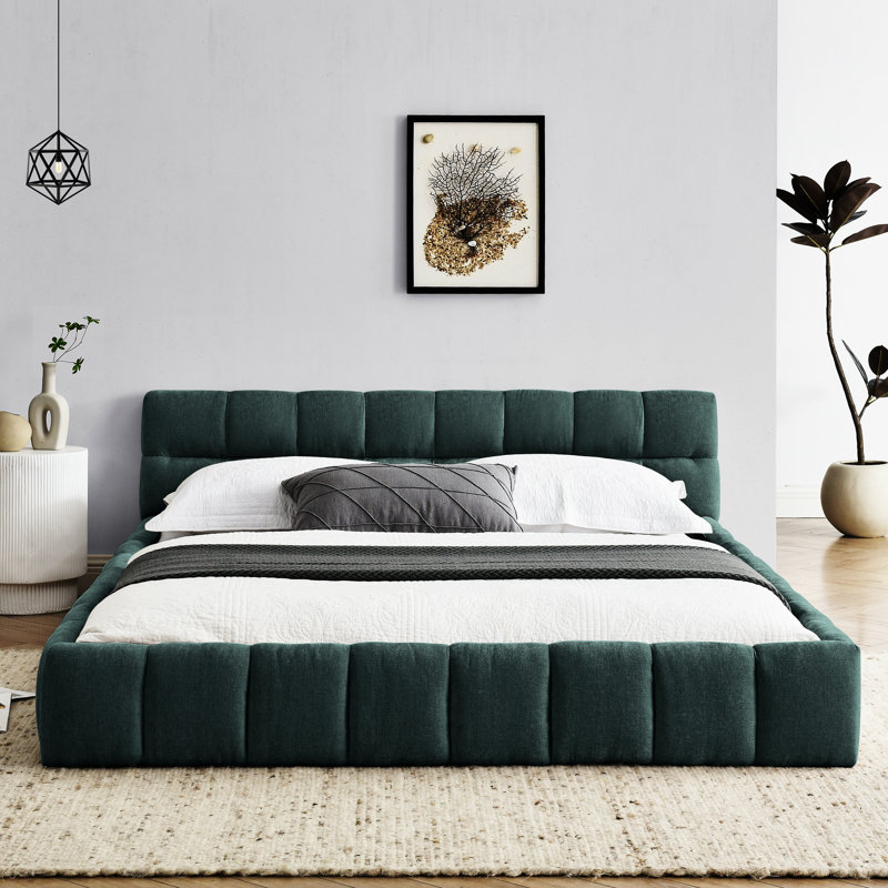 Grand lit tapissier en chenille, tête de lit, sans sommier, lit plateforme bleu, solide et stable, Blue-Green