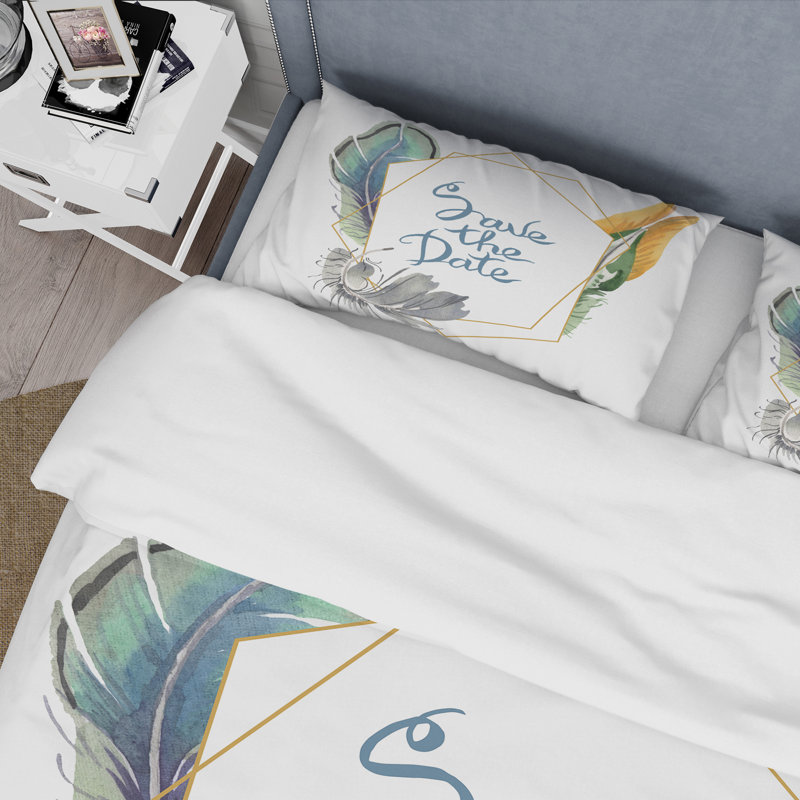 Ensemble de housse de couette bohème et éclectique Bird Feather - Save The Date - microfibre de polyester