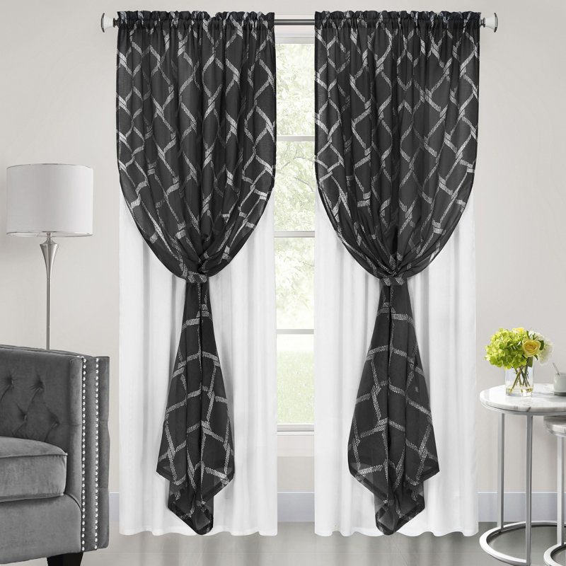 Molini Polyester Semi-Sheer Curtain Panel, Black, 52" W x 63" L