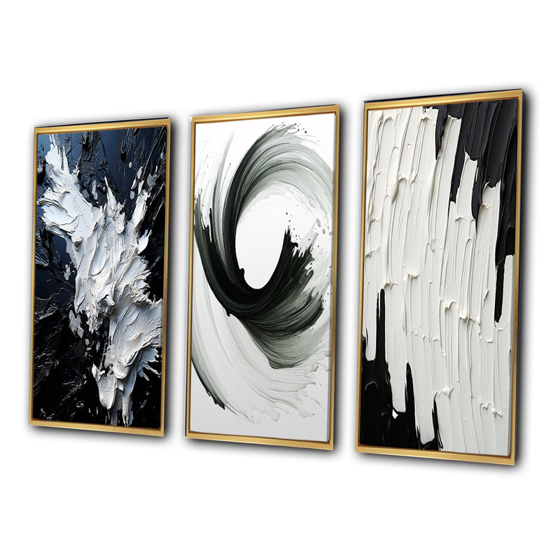 " Abstract River Of Euphoria IV " by Designart 3 - Pieces, Gold Floater Framed, 28" H x 36" W