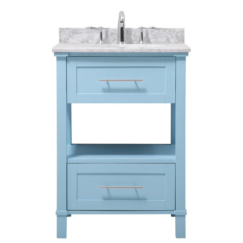Audrit 25'' Single Bathroom Vanity with Marble Top, Powder Blue