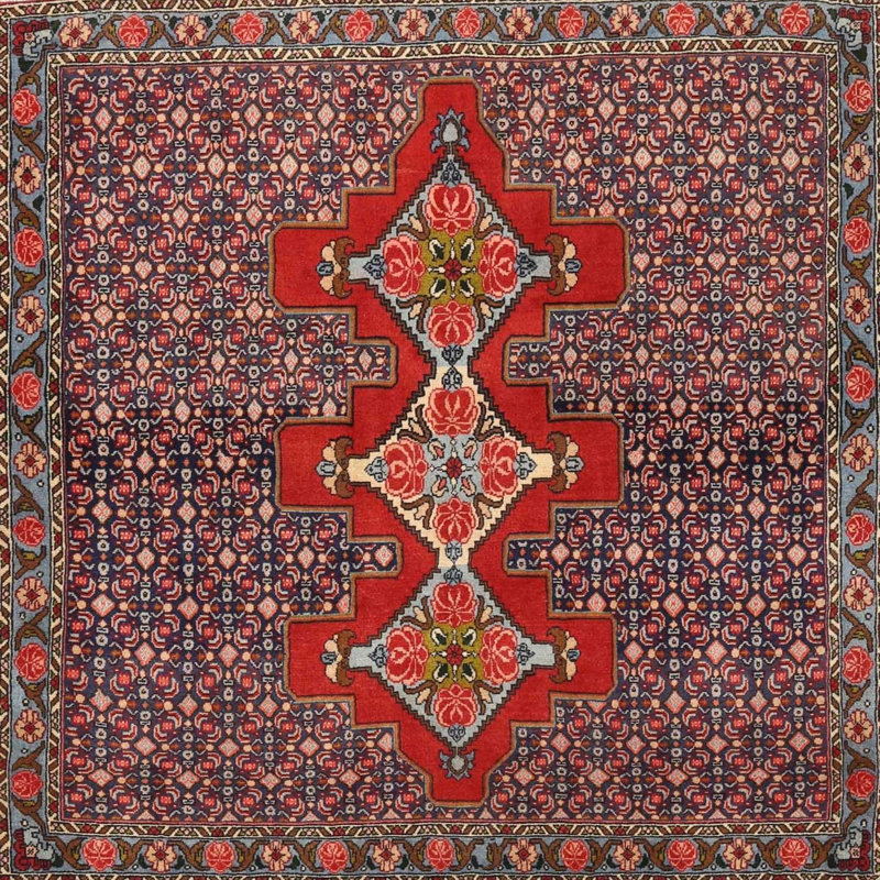 Tapis traditionnel orange / bleu, Carré 5 pi