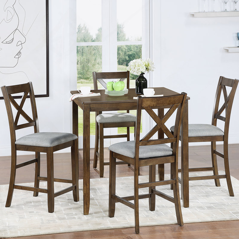 5 Piece Dining Table Set For 4, Counter Height Kitchen Table Set With Square Table