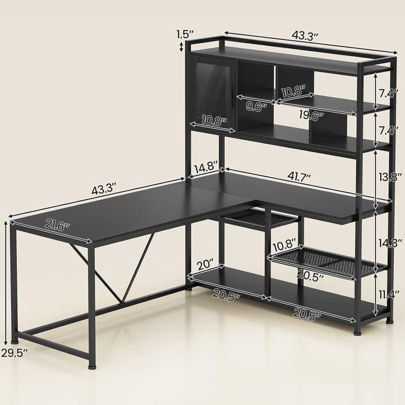 Shellsburg Modular L-Shaped Steel Computer Desk, Black