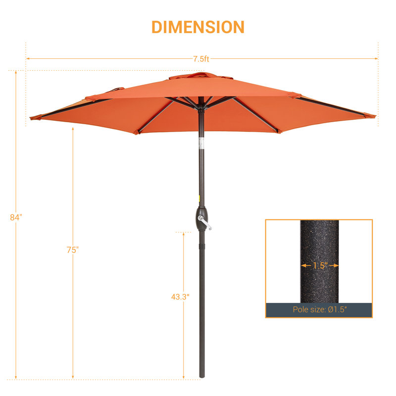 Ricki 7.5' Hexagonal Market Umbrella, Orange