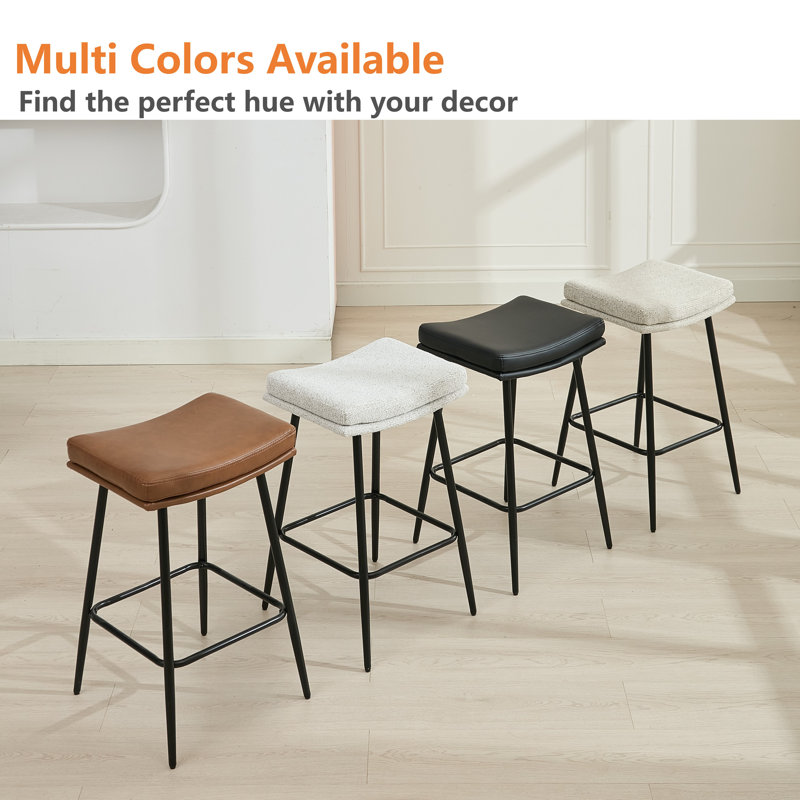 26" Upholstered Backless Saddle Bar Stool with Metal Frame, Black, 3