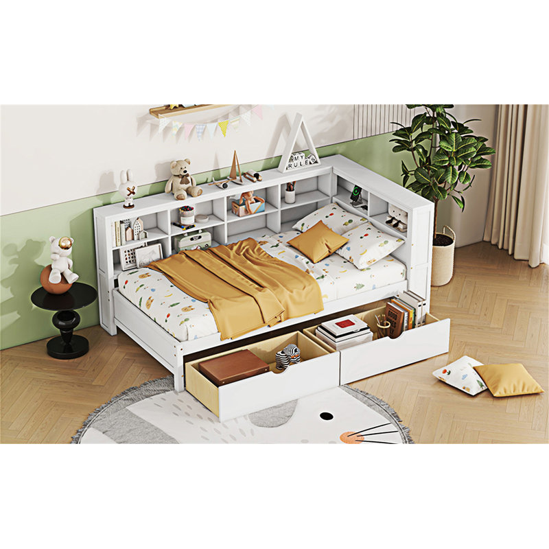 Wooden Daybed With 2 Drawers, Twin, White