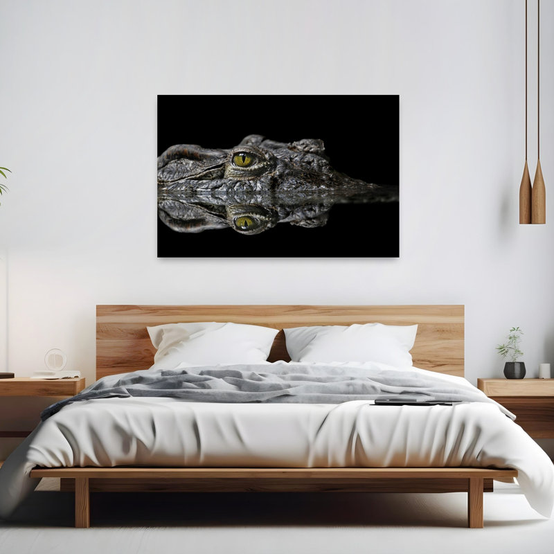 Crocodile'S Dark Gaze Contemporary Alligator Crocodile Nature Wildlife Wall Art Print 1 Piece Wrapped Canvas Wall Art