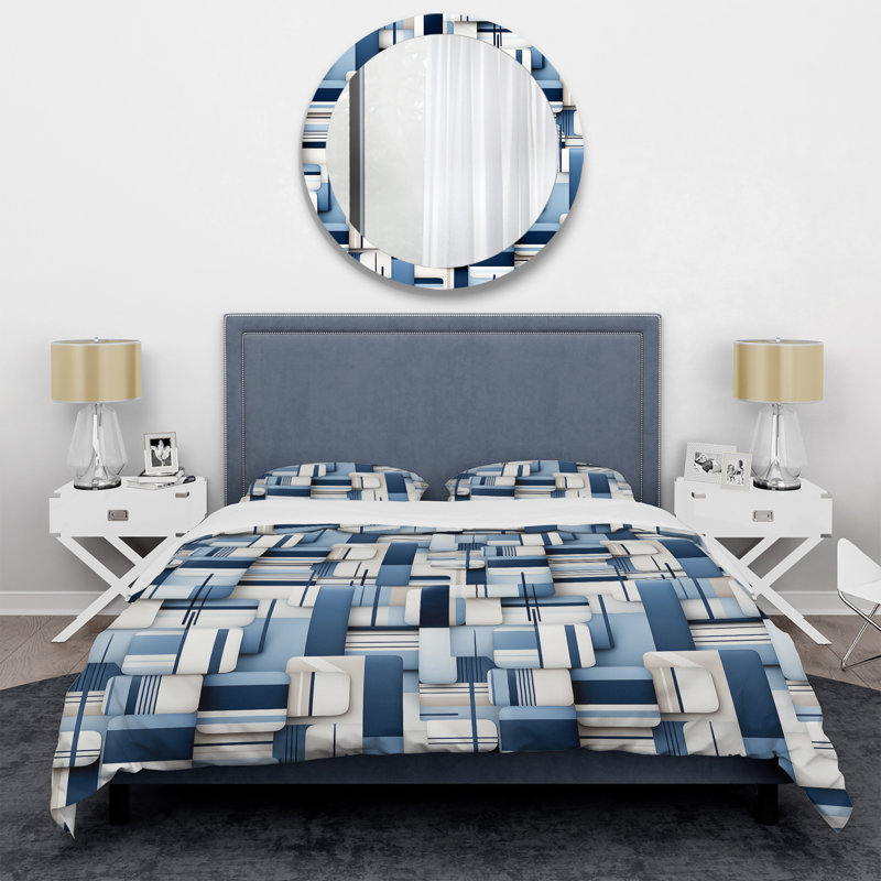 Ensemble de housse de couette en microfibre blanc et bleu, Housse de couette pour très grand lit et 2 très