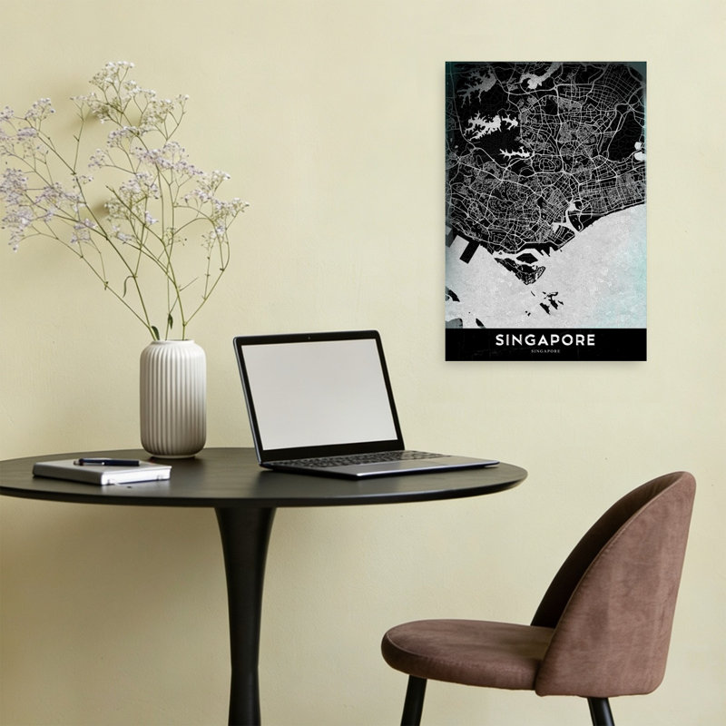 Modern Singapore City Map Abstract Contemporary Architecture City Wall Art Print 1 Piece Wrapped Canvas Wall Art