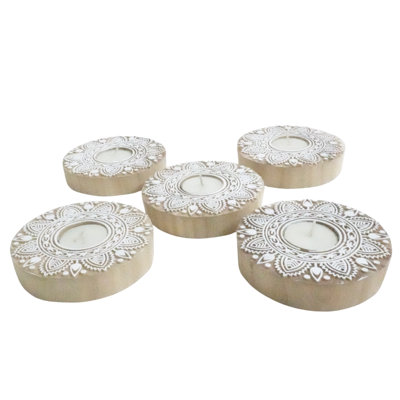  Decorative Wooden Candle Holder Handmade Rustic Block with Warm Wood Stain-(Pack Of-10)