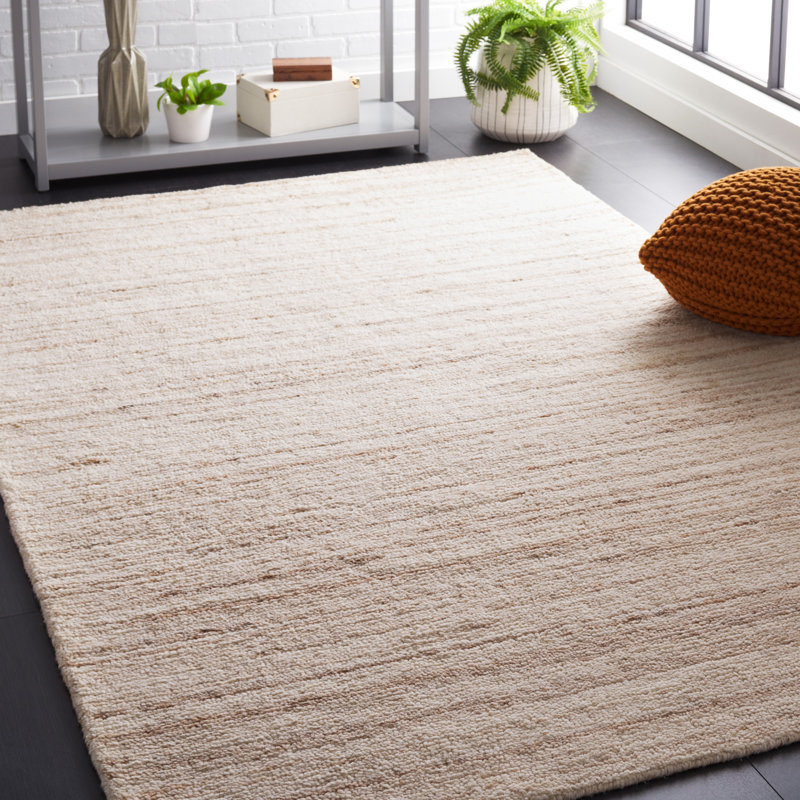 Tapis en laine tissé à la main en beige / ivoire, Rectangle 6 pi x 9 pi