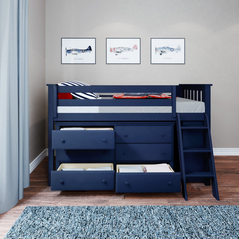 Kaiden Kids Twin Loft Bed with Drawers, Blue