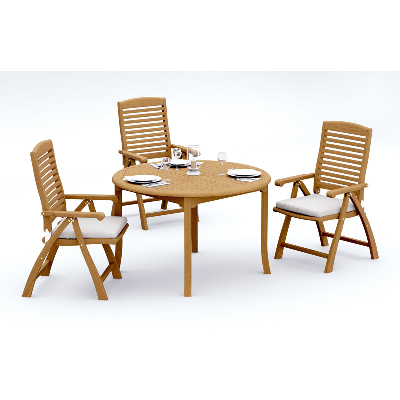 Ensemble de salle à manger en bois de teck de qualité Grade A: table ronde avec accoudoirs inclinables et pliables Ashely # 11AS1103