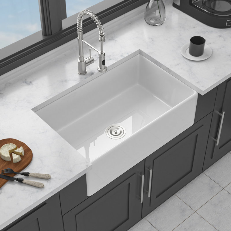 Évier de cuisine blanc - Évier de cuisine 33 po x 18 po x 10 po en porcelaine blanche réversible