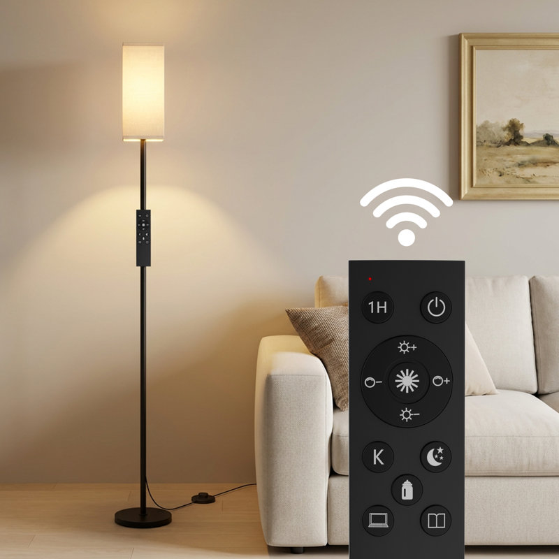 Lampe sur pied traditionnelle avec télécommande et ampoule incluse, Beige