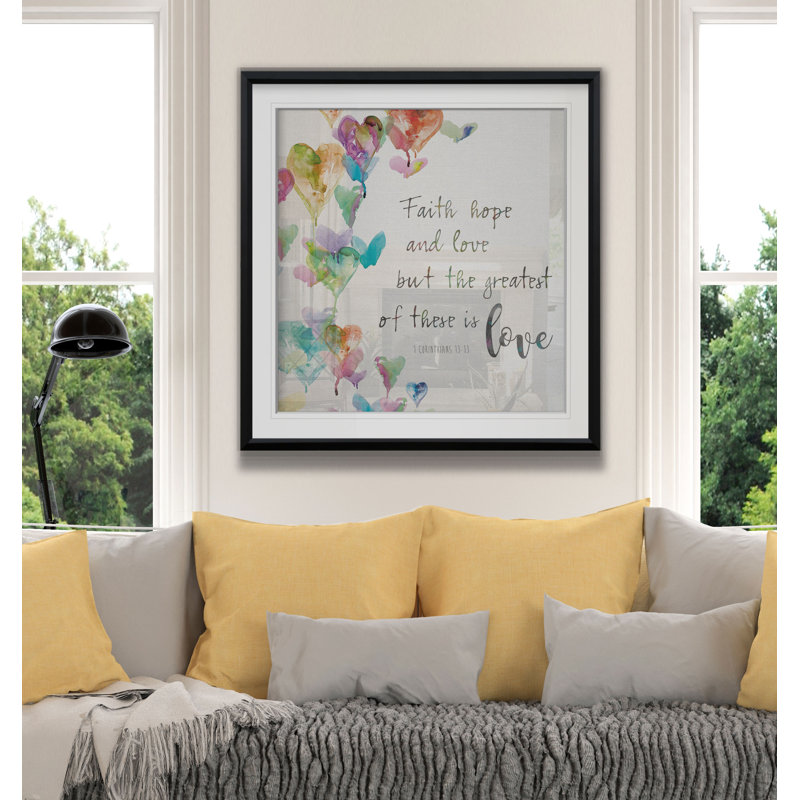 Faith, Hope and Love - impression d'art textuel, H 27 po x l 27 po x P 1,5 po, Cadre noir