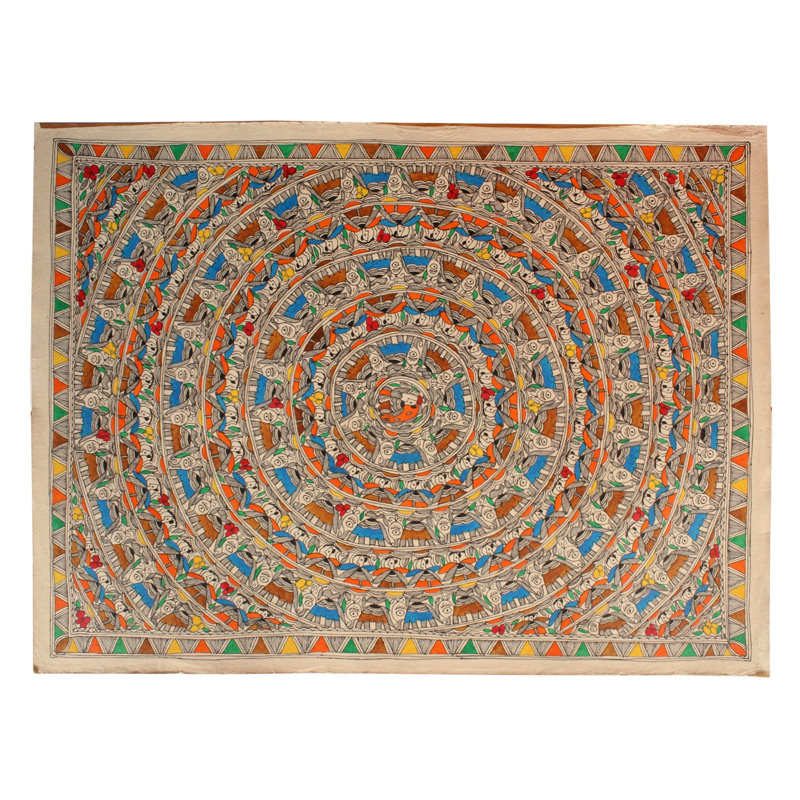 Mandala détaillé | Peinture Madhubani | Couleurs naturelles sur papier fait à la main