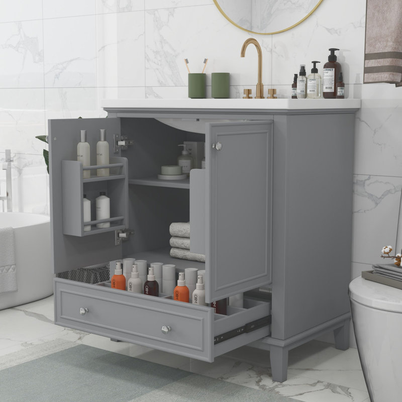 Meuble-lavabo 30 po avec lavabo en céramique, Noir, noir, noir, noir, Argent argent