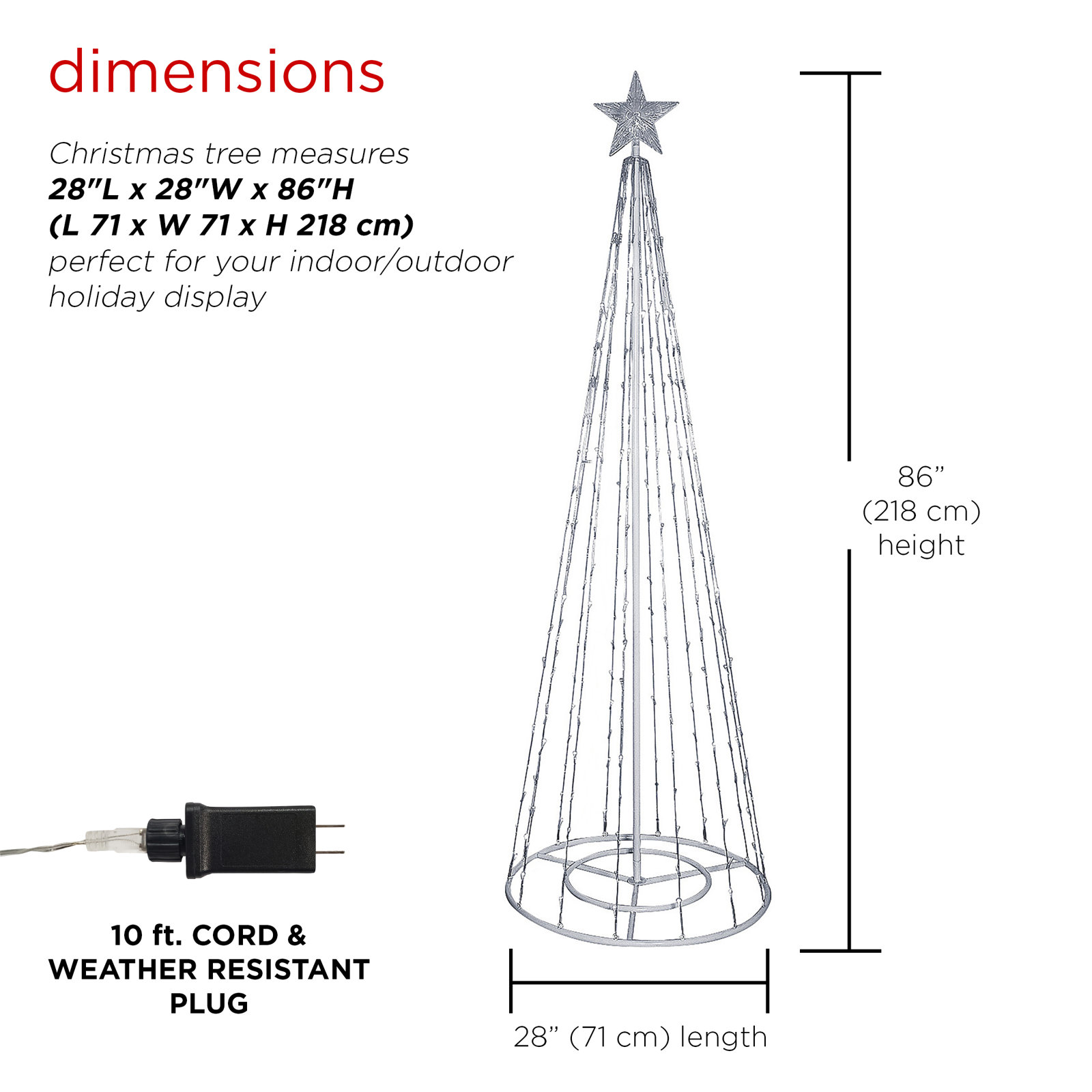 Lighted Christmas Tree Lawn Display, 86" H x 28" W x 28" D