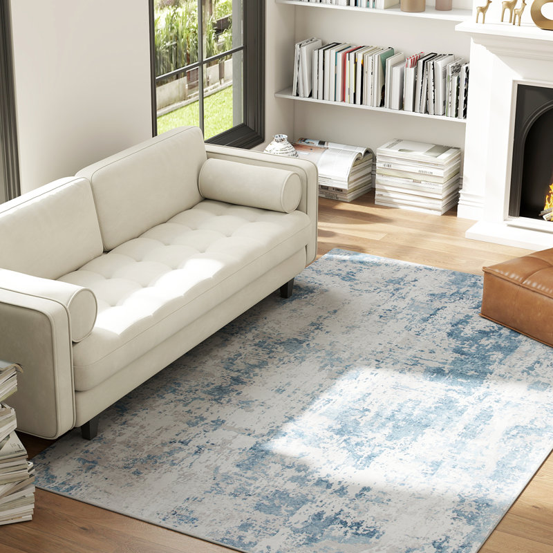 Area Rug , Machine Washable Rug, Non-Slip Modern Abstract Floor Cover Foldable Carpet for Living Room, Bedroom, Dining Room, Blue
