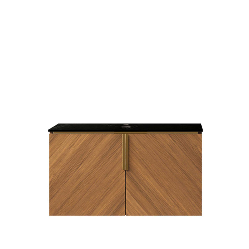 Pierre frittée noire de 30 po avec comptoir à motif de pierre et armoire en chêne brun, sans lavabo, sans couvercle et sans évier