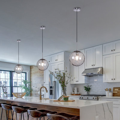 Luminaire suspendu moderne en verre martelé italien de 9,8 po - Luminaire suspendu chromé foncé réglable, luminaire suspendu sphérique à intensité variable pour îlot de cuisine, salon et tout espace de loisirs