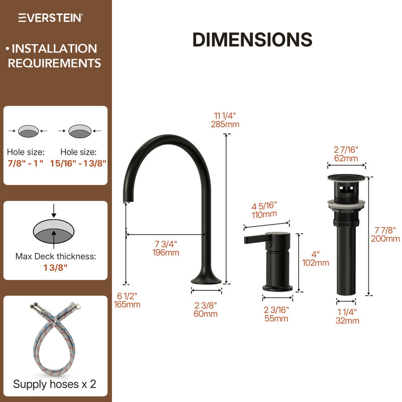 Single Handle Bathroom Faucet, 2-hole Bathroom Sink Faucet with Drain Assembly, Matte Black
