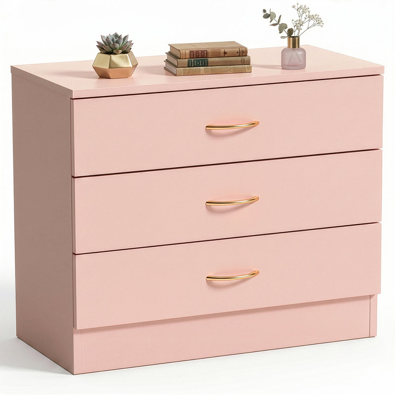 Commode blanche à 3 tiroirs Amaiia, Pink