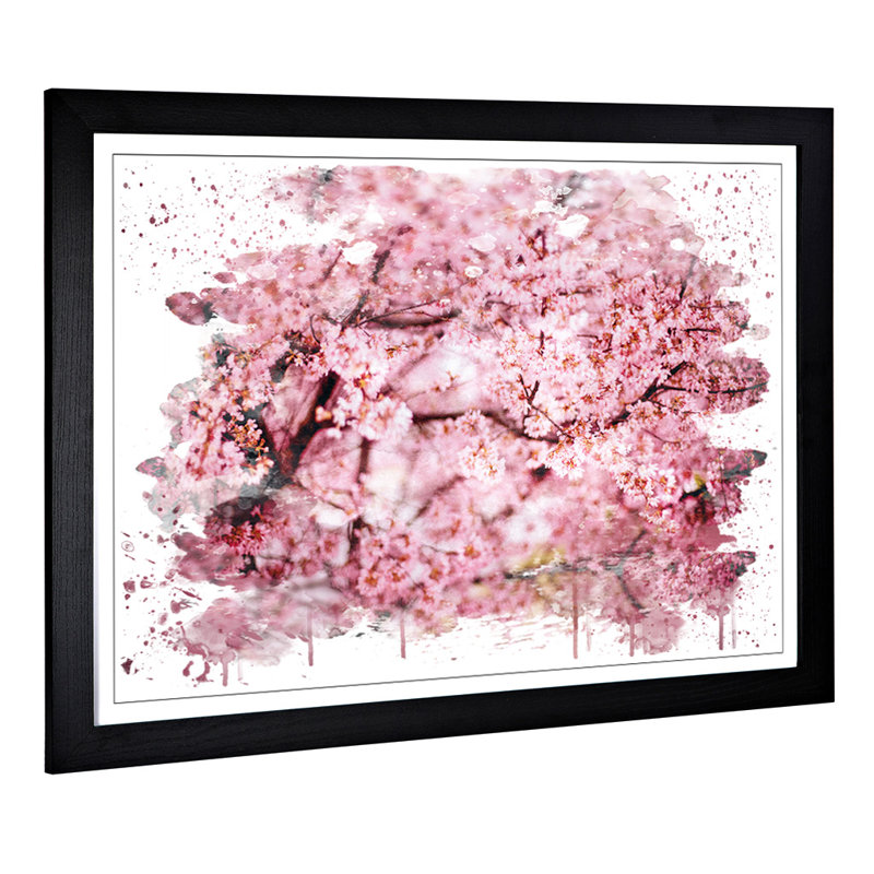Pink Cherry Blossom Tree Flowers - Print, 45cm H x 62cm W, Framed Picture