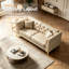 Causeuse modulaire en similicuir Chesterfield avec deux repose-pieds, beige / blanc-872526564