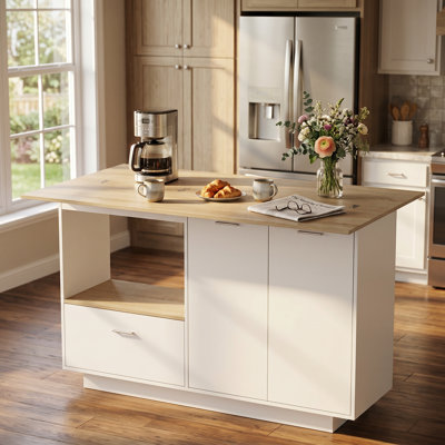 Extendable Kitchen Island – Cabinet + Drawer + Open Shelf