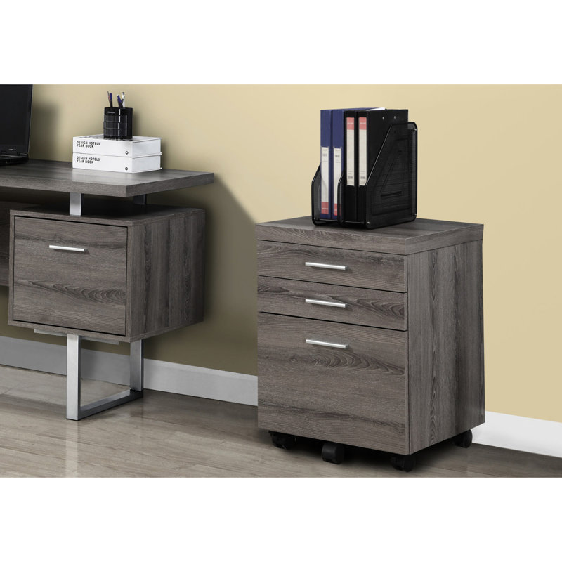 Classeur moderne avec roulettes, rangement, taupe, roulettes de style bureau, tiroirs, stratifié taupe,