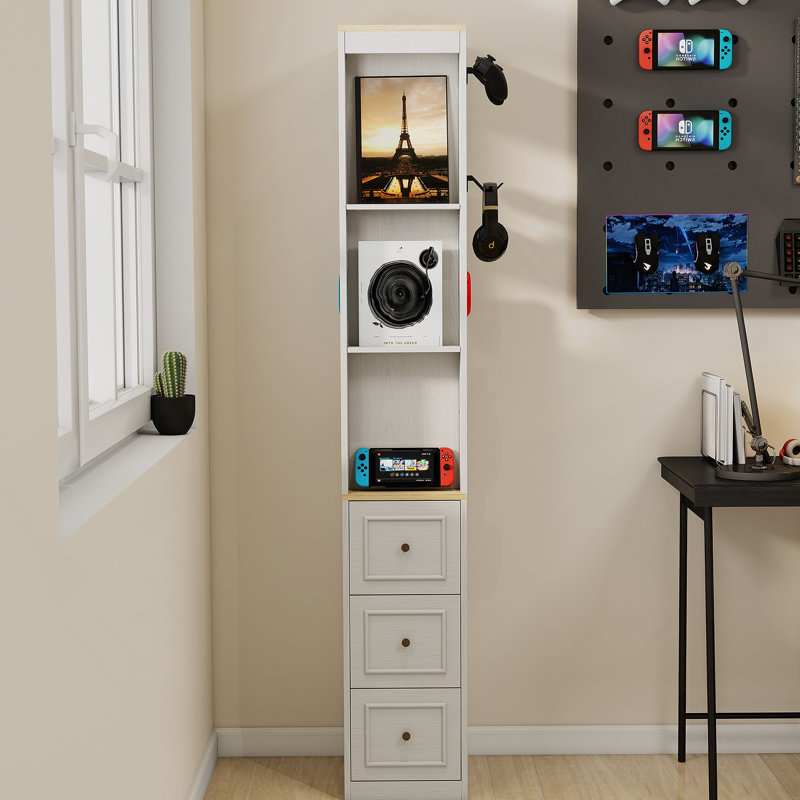 Armoire en bois, armoire de rangement avec 3 tiroirs et 2 crochets