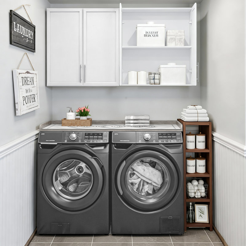 Armoires murales 60 po pour salle de lavage et ensemble de comptoir laveuse et sécheuse 27,6 po x 57 po, Gris