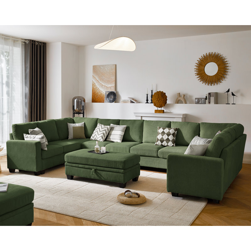 Latitude Run® Modular Sectional Couch| Corduroy U-Shape Sofa Bed Convertible Chaise With Storage Ottoman For Living Room Modern Furniture, 12 Seater Sleeper