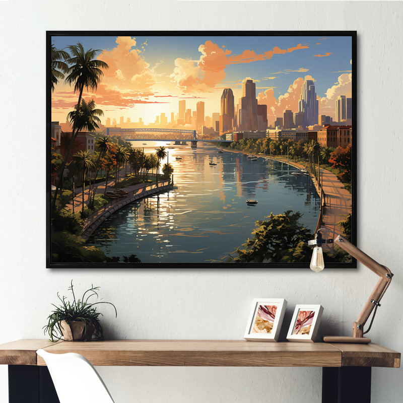 «Sunshines State Miami III», reproduction sur toile, H 34 po x l 44 po x P 1,5 po, Cadre flottant noir