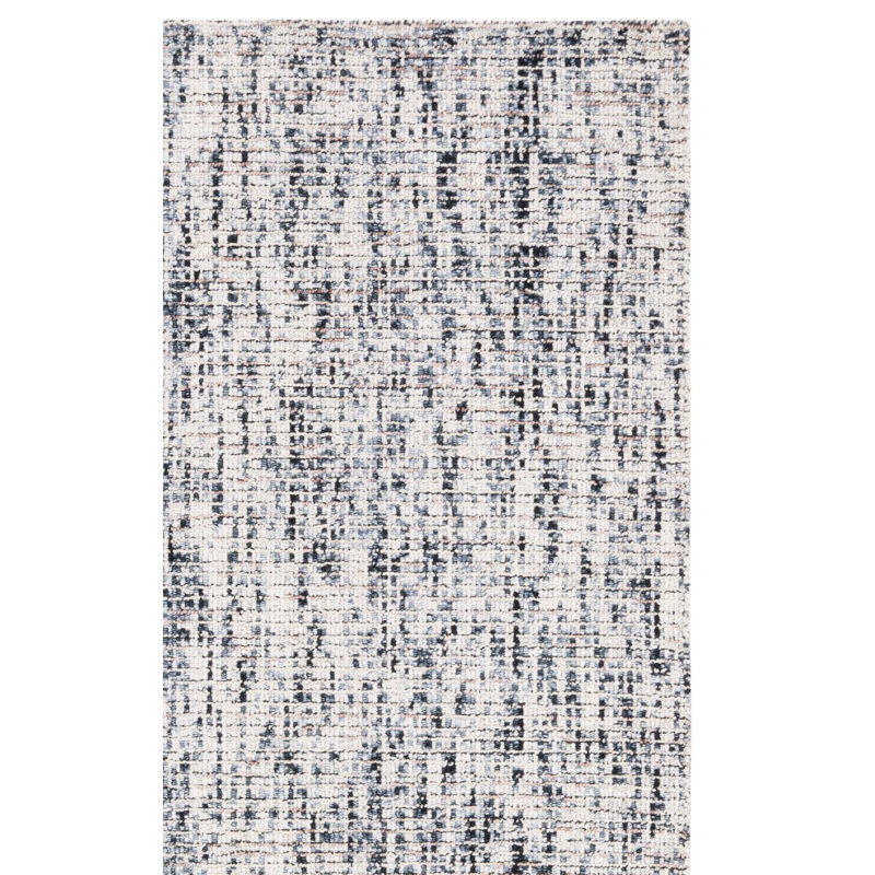Tapis en laine / coton abstrait touffeté à la main en beige / noir, Rectangle 5 pi x 8 pi