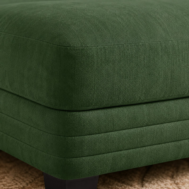 Canapé d'angle modulaire Gatton Channel capitonné, canapé 2 places en chenille avec 2 poufs amovibles, coussins d'assise en mousse haute résilience, design ergonomique incurvé