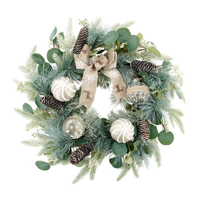 22"Deluxe Bow Christmas Decoration Ball Pinecone Wreath