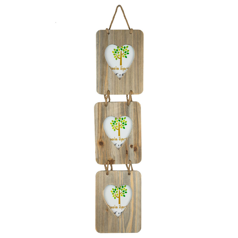Nicola Spring - Rustic Hearts Hanging 3 Photo Frames - 4 x 6" - Natural