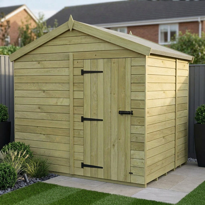 Total Sheds 7ft x 8ft Apex Garden Shed - Single Door - No Windows - Pressure Treated Timber - UK Manufactured