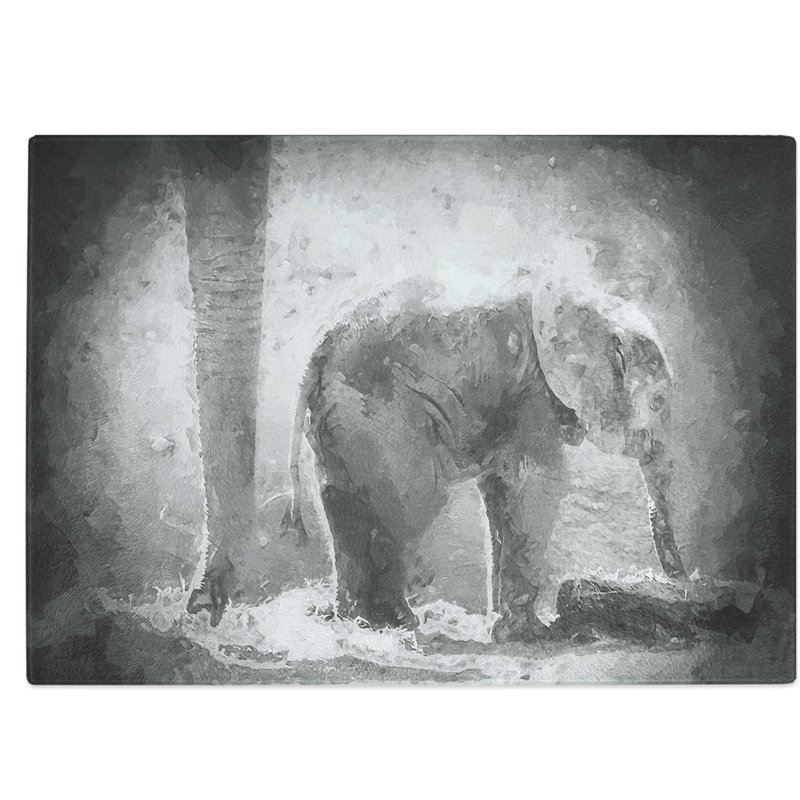 Glass Mother & Baby Elephant Together in Abstract Chopping Board, 39 cm W x 28.5 cm L