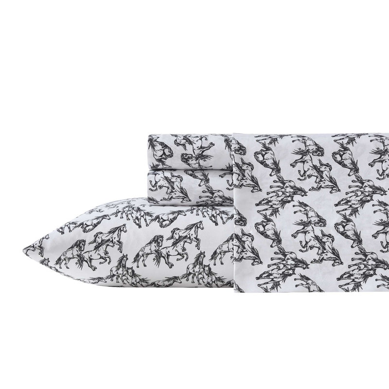 Wrangler Printed Cozy Novelty Sheet Sets, King Sheet Set with 2 Pillowcases, Black Horse