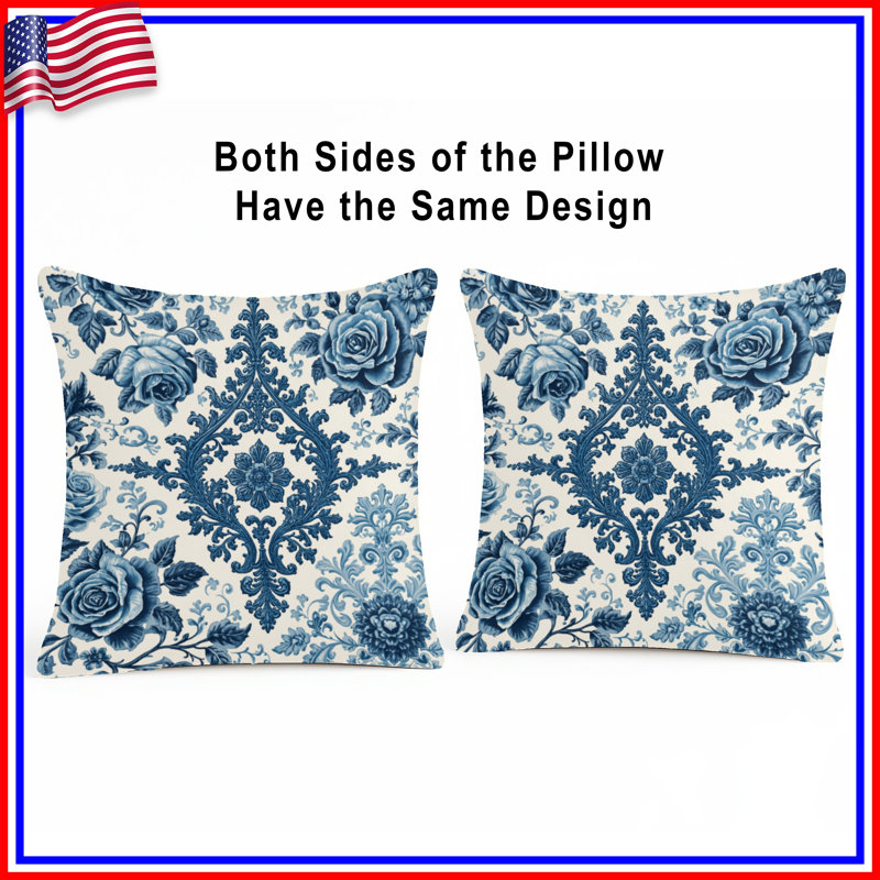 Coussins décoratifs bleus à motif damas, 20 x 20 pouces