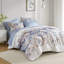 Très grand lit - édredon à motif floral bleu, 1 drap plat, édredon à motif floral, lavable élastique