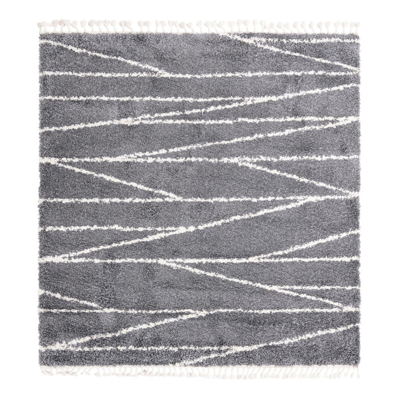 Tapis gris à rayures Ananya, Carré 7 pi 10 po