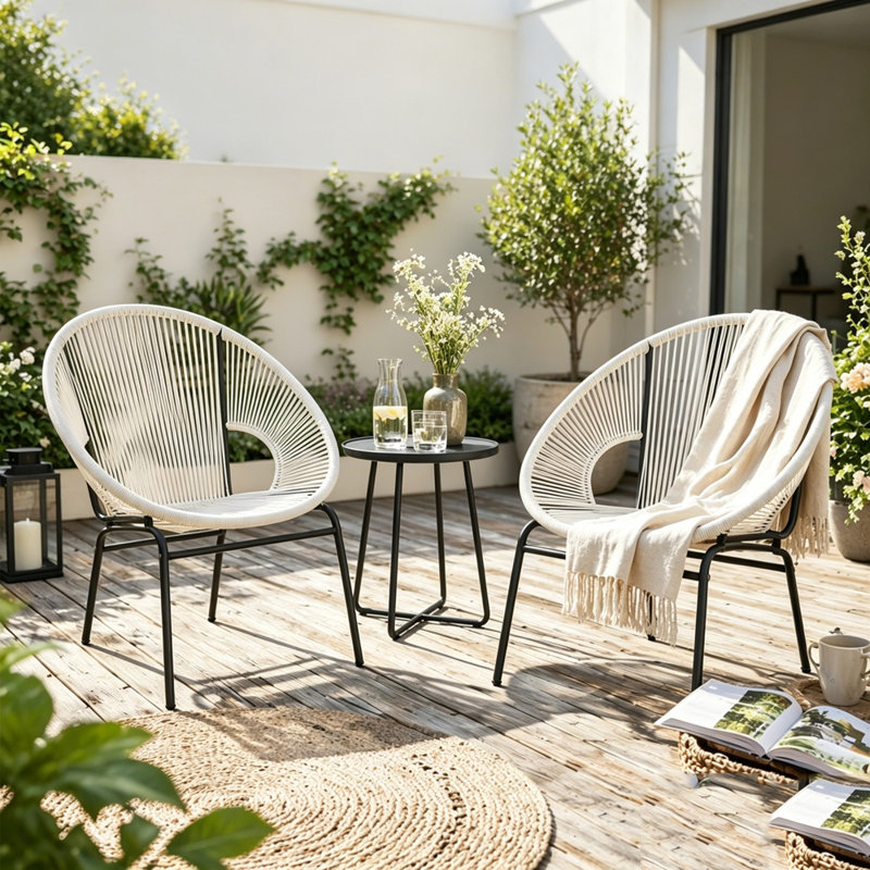 Ensemble de chaises de patio en osier, White