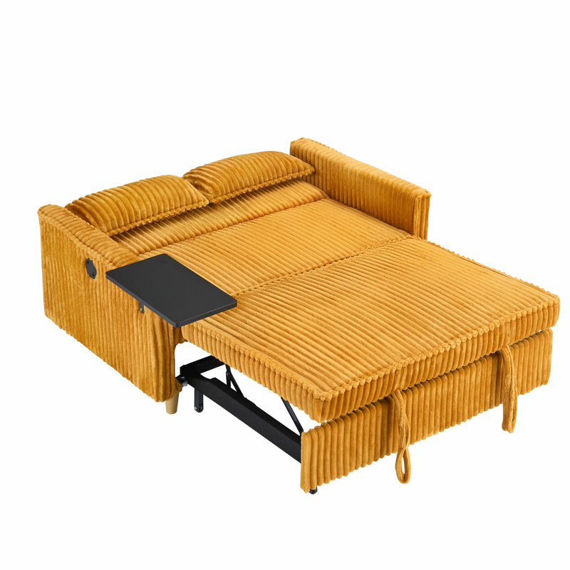 Canapé coulissant avec plateau mobile et ports USB, Jaune