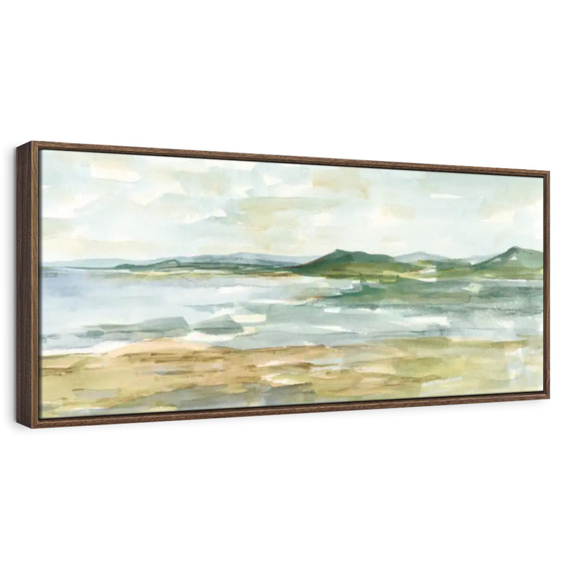 Paysage marin panoramique I, 43 po x 15 po, Cadre flottant noyer